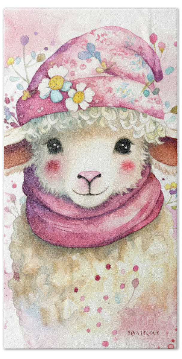 Little Lamb Bath Towel featuring the painting Adorable Little Lamb by Tina LeCour