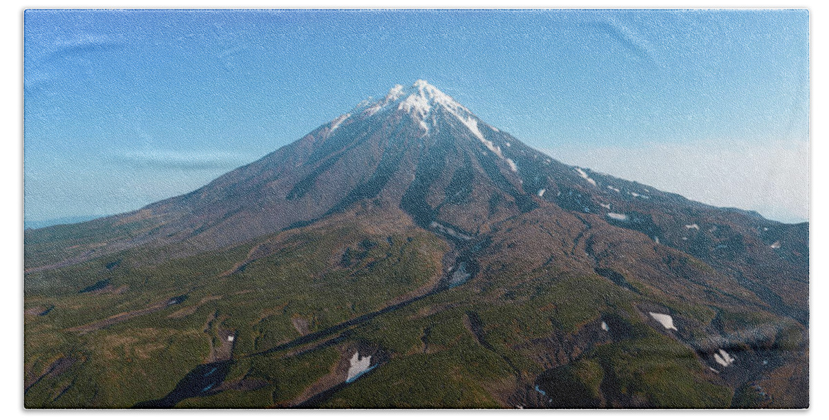 Volcano Hand Towel featuring the photograph Aerial panorama of Koryaksky volcano by Mikhail Kokhanchikov