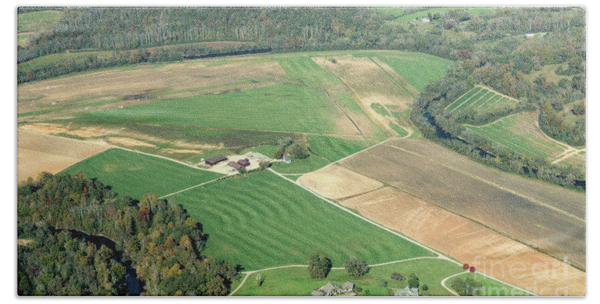 Farmland Bath Towel featuring the photograph Aerial View of Farmland in Western North Carolina by David Oppenheimer