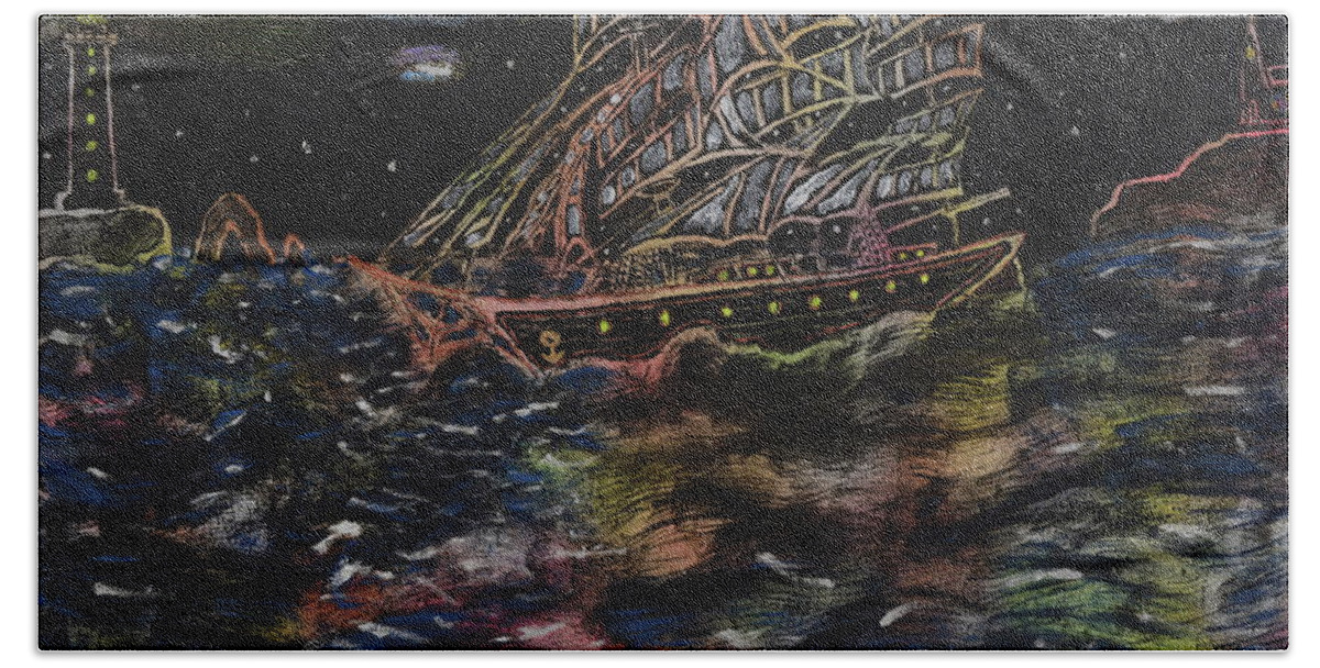 Ship Hand Towel featuring the painting Affair of the seas by David Westwood
