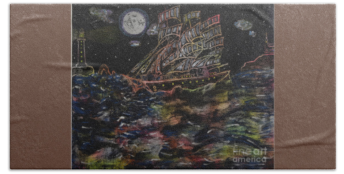 Ship Bath Towel featuring the painting Affair of the seas by David Westwood