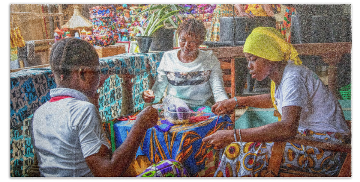 African Bath Towel featuring the photograph African Beading at the Market by Debra and Dave Vanderlaan
