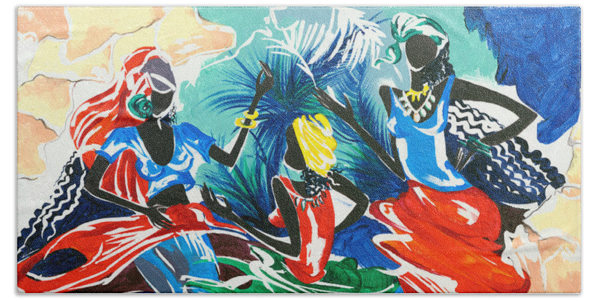 Canvas Prints Hand Towel featuring the painting African Dancers No. 1 by Elisabeta Hermann