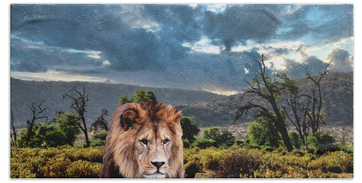 Africa Bath Towel featuring the digital art African Lion by Norman Brule