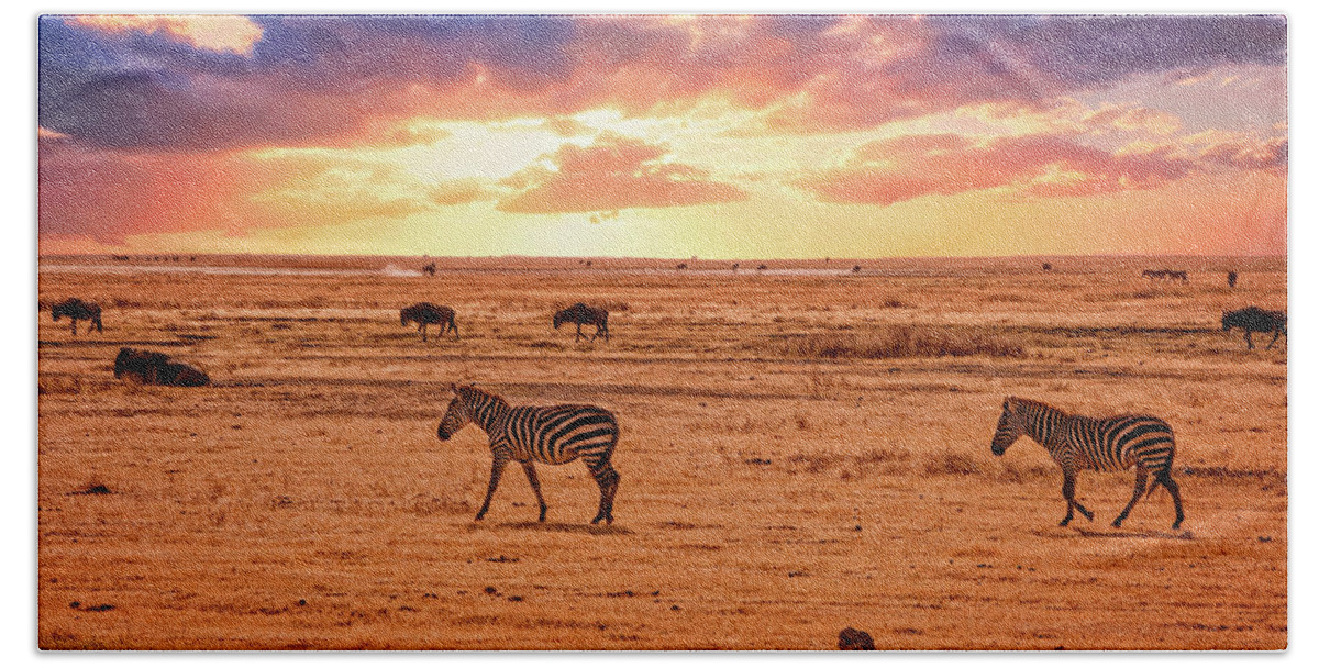 Africa Bath Towel featuring the photograph African sunset by Mitchell R Grosky