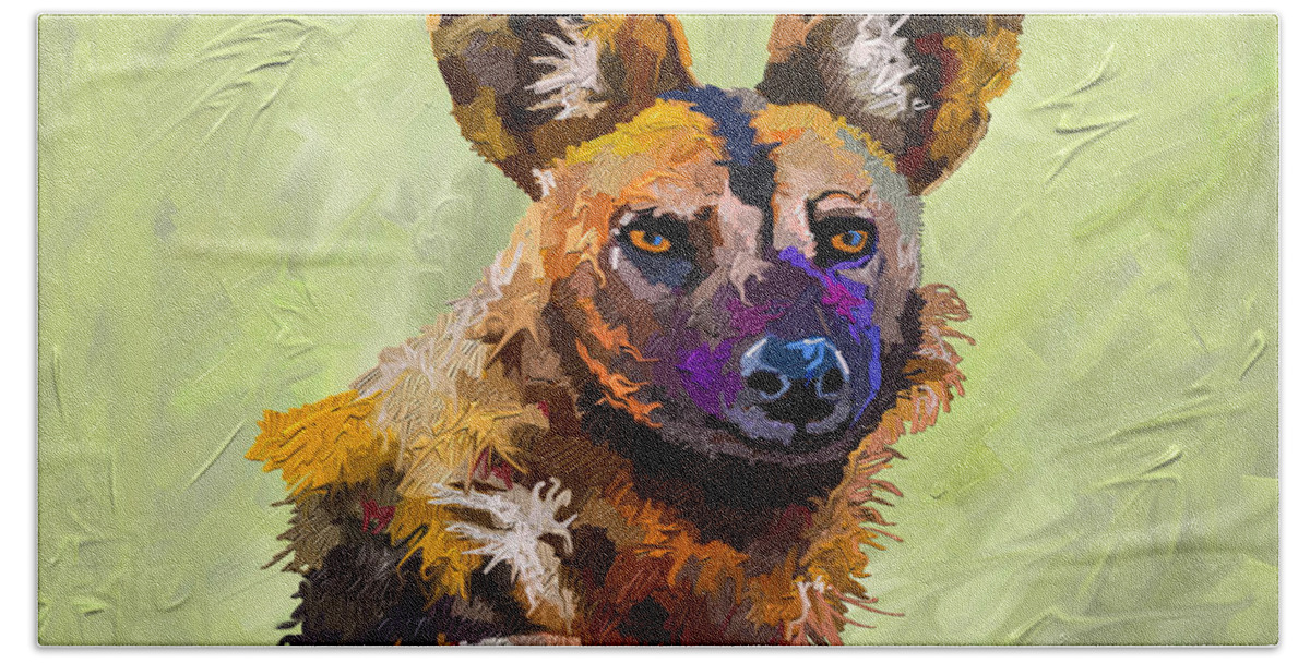 Horse Hand Towel featuring the painting African Wild Dog by Anthony Mwangi