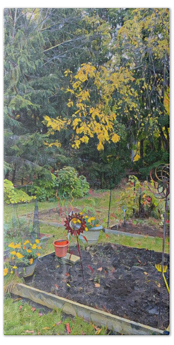 Garden Bath Towel featuring the digital art After the harvest by Steve Glines