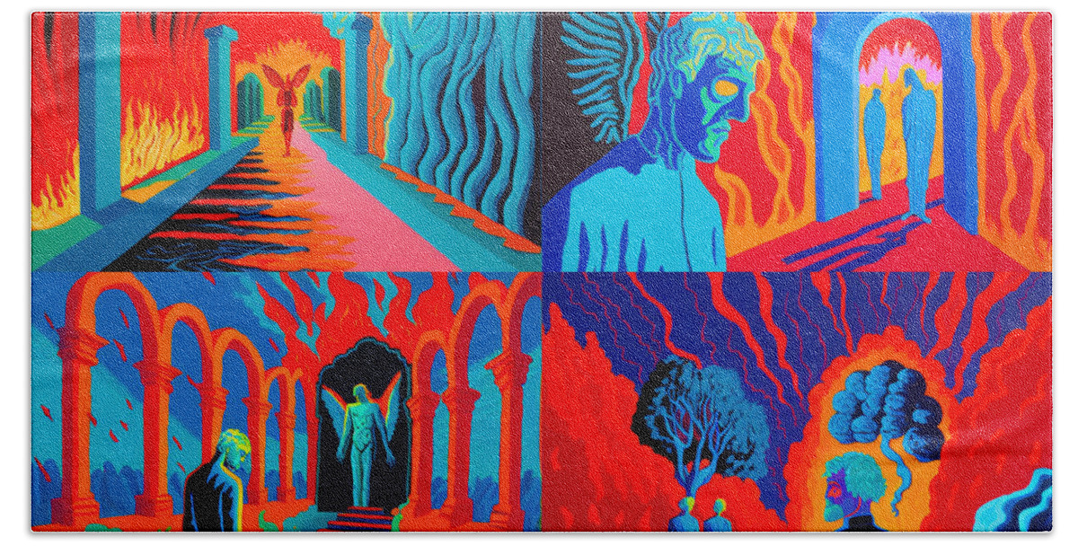 Afterlife Hell And Heaven In The Style Of David Art Hand Towel featuring the painting Afterlife hell and heaven in the style of David 03043904320433 770437 645aec 96c645563  by Celestial Images