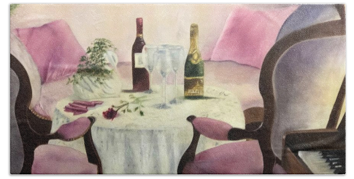 Champagne Hand Towel featuring the painting Afternoon Delight by Juliette Becker