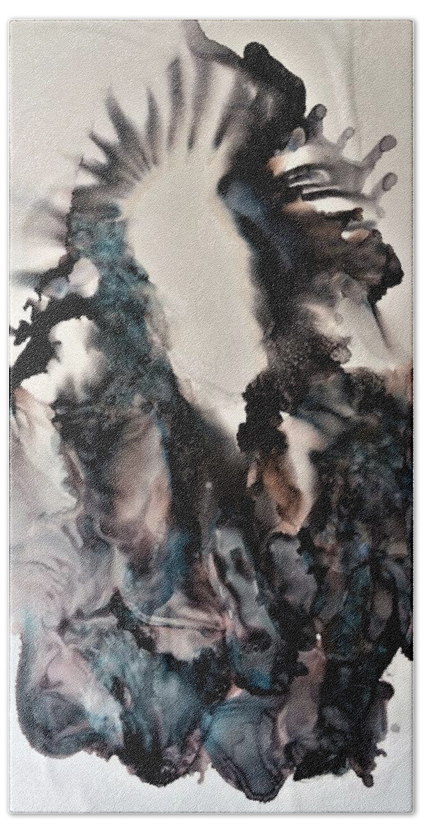 Beach Bath Towel featuring the painting Agony. A self-portrait. by Angela Marinari