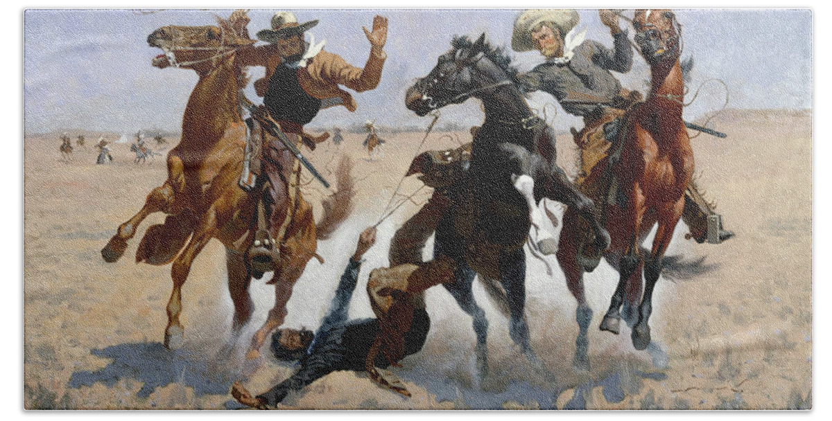 Remington Hand Towel featuring the painting Aiding a Comrade by Frederic Remington