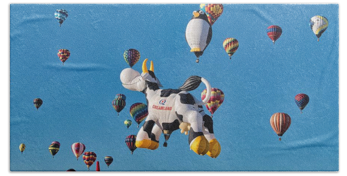 Hot Air Balloons Bath Towel featuring the photograph Airabelle the Cow AIBF 5 by Segura Shaw Photography