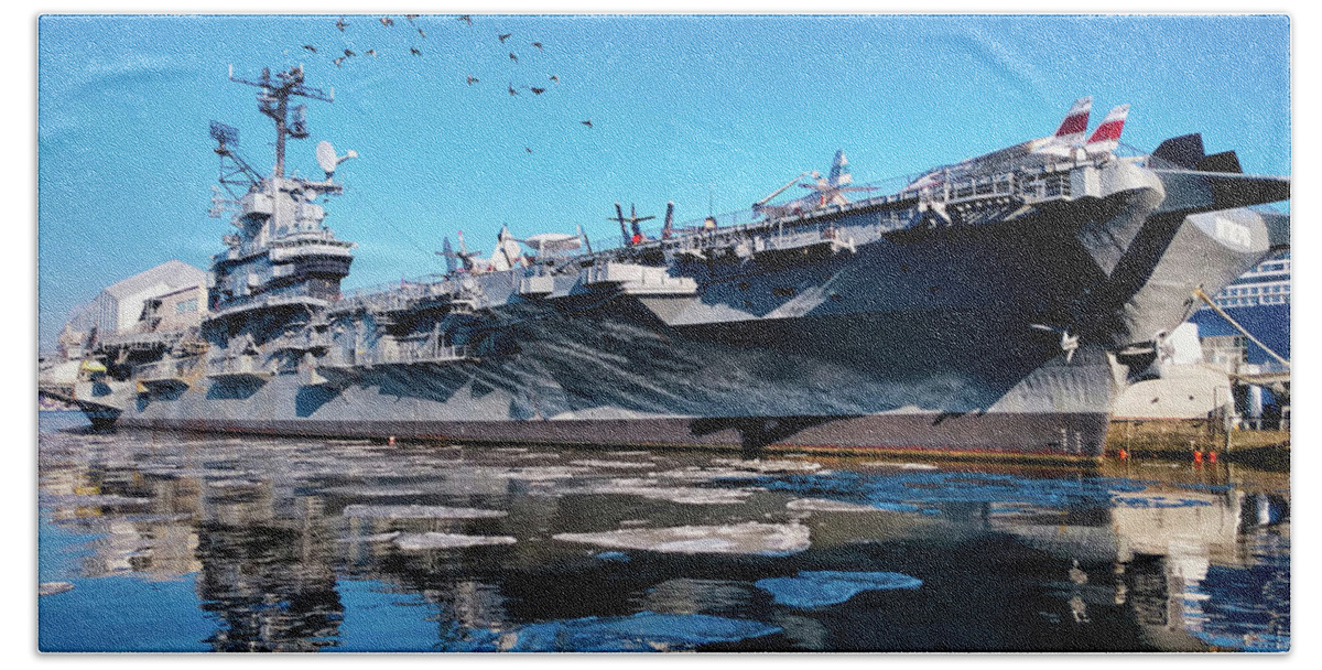 Aircraft Carrier Hand Towel featuring the photograph Aircraft Carrier Intrepid by PatriZio M Busnel