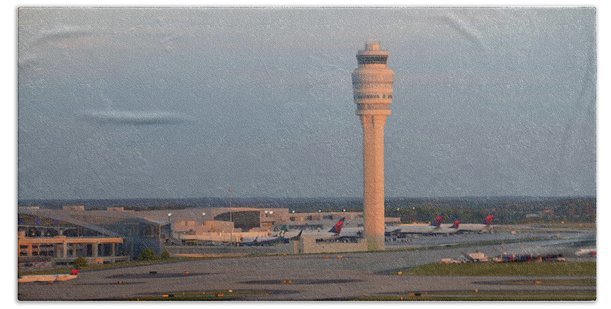 Airport Bath Towel featuring the photograph Airport tower by Dmdcreative Photography