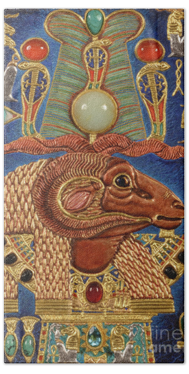 Ancient Bath Towel featuring the mixed media Akem-Shield of Khnum-Ptah-Tatenen and the Egg of Creation by Ptahmassu Nofra-Uaa