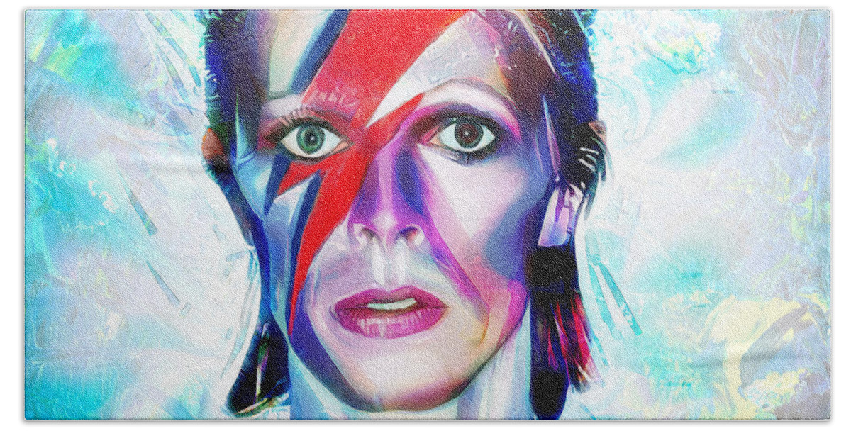 David Bowie Hand Towel featuring the mixed media Aladdin Sane by Pennie McCracken
