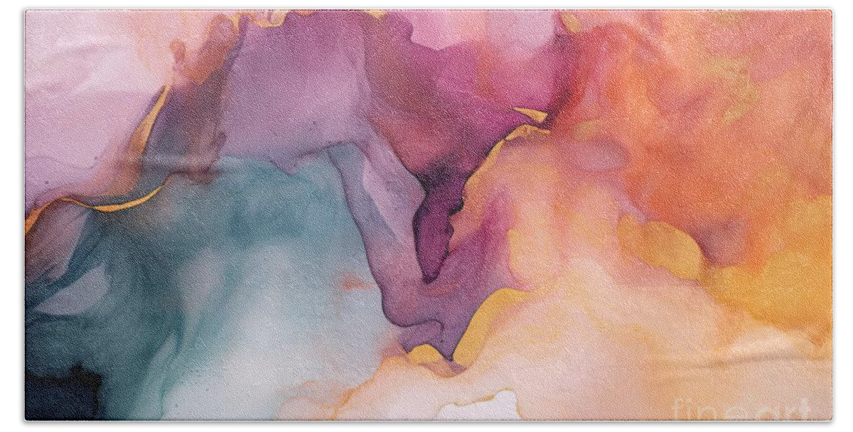 Art Hand Towel featuring the painting Alcohol Ink Sea Texture Contemporary Art Abstract Art Background Multicolored Bright Texture Fragment Of Artwork Modern Art Inspired By The Sky As Well As Steam And Smoke Trendy Wallpaper by N Akkash