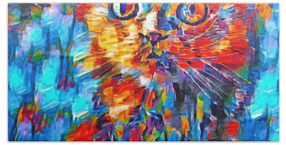 Persian Cat Bath Towel featuring the digital art Alert colorful Persian cat abstract painting by Nicko Prints