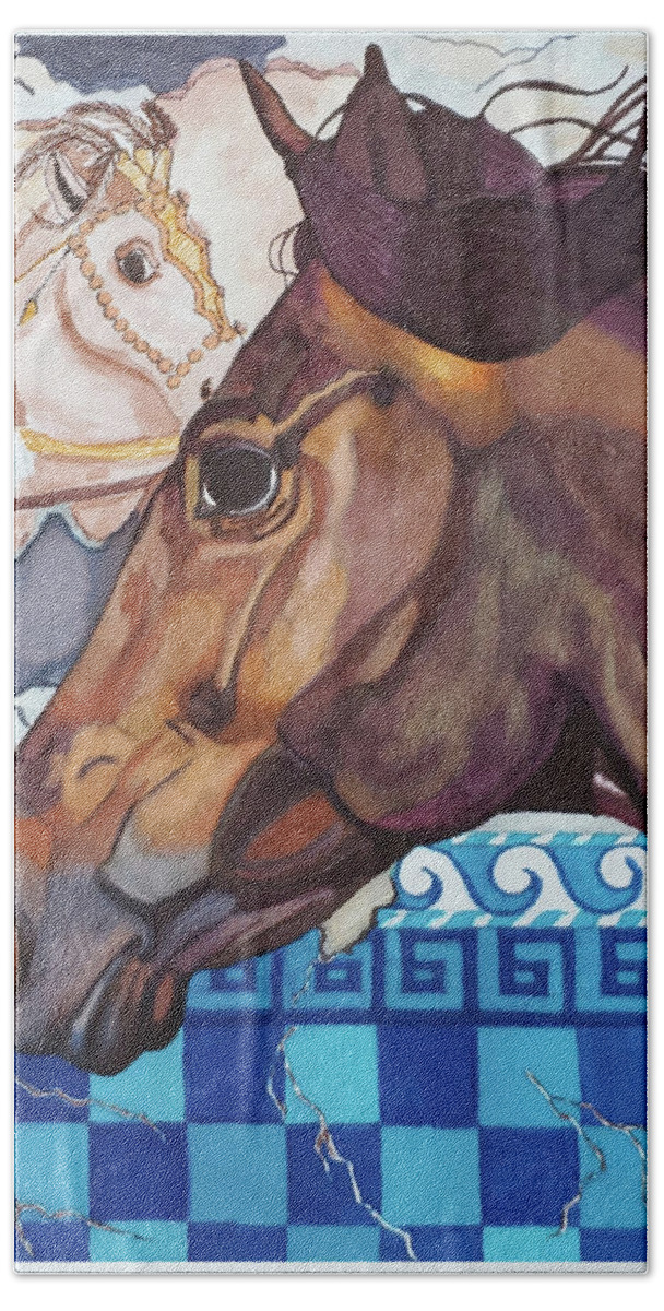 Alexander The Great Hand Towel featuring the painting Alexander's the Great Horse by Equus Artisan