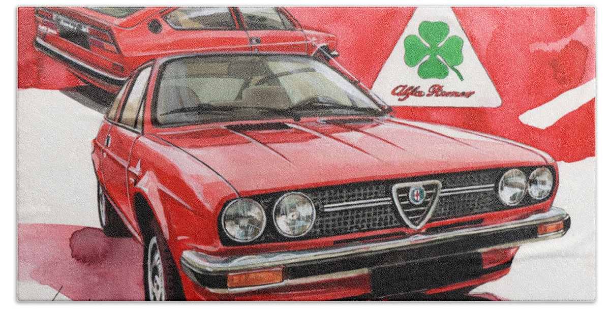 Alfa Romeo Hand Towel featuring the painting Alfa Romeo Alfasud Sprint Veloce by Yoshiharu Miyakawa