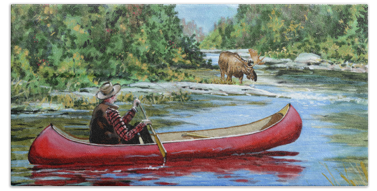 Canoe Hand Towel featuring the painting Algonquin Paddle by Richard De Wolfe