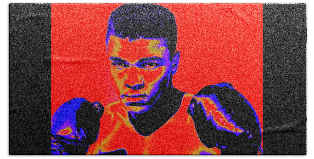Ali Hand Towel featuring the digital art Ali Red by Larry Beat