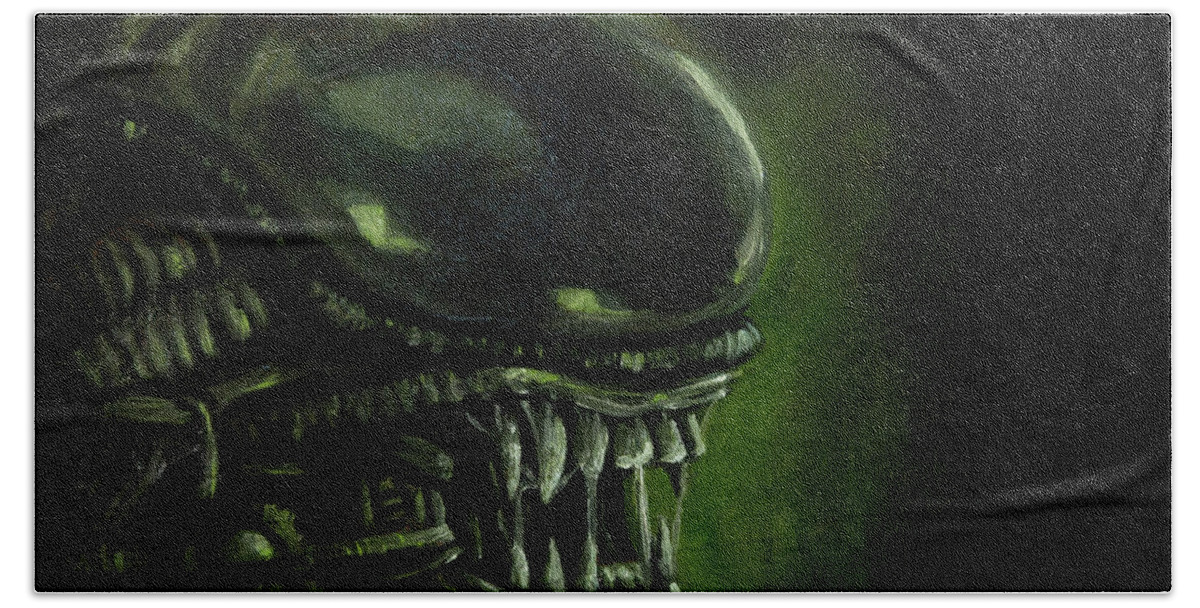 Aliens Hand Towel featuring the painting Alien by Brett Hardin