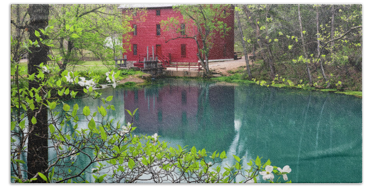 Wall Art Canvas Prints America Usa Eminence Missouri United States North America Flowing Water Grist Mill Historic Site Red Barn Old Red Mill Missouri History Most Popular Canvas Prints Scenic Landscape Ozark Mountains Bath Towel featuring the photograph Alley Spring Mill in Spring - Ozark National Scenic Riverways by William Rainey