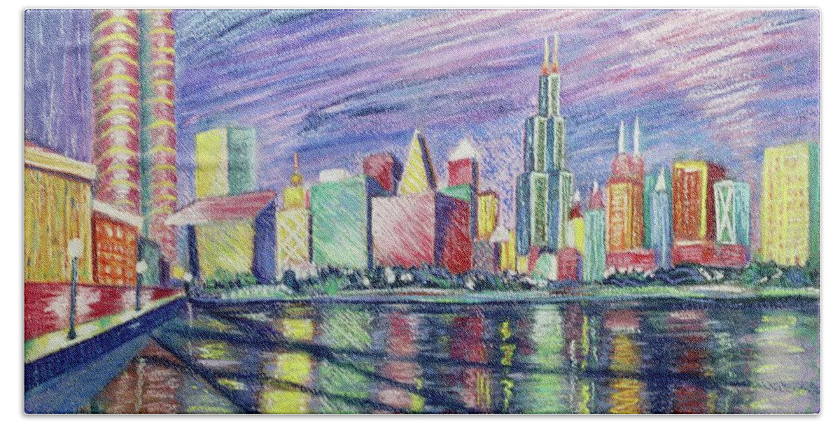 Chicago Skyline Hand Towel featuring the painting Almost Chicago by Dorsey Northrup