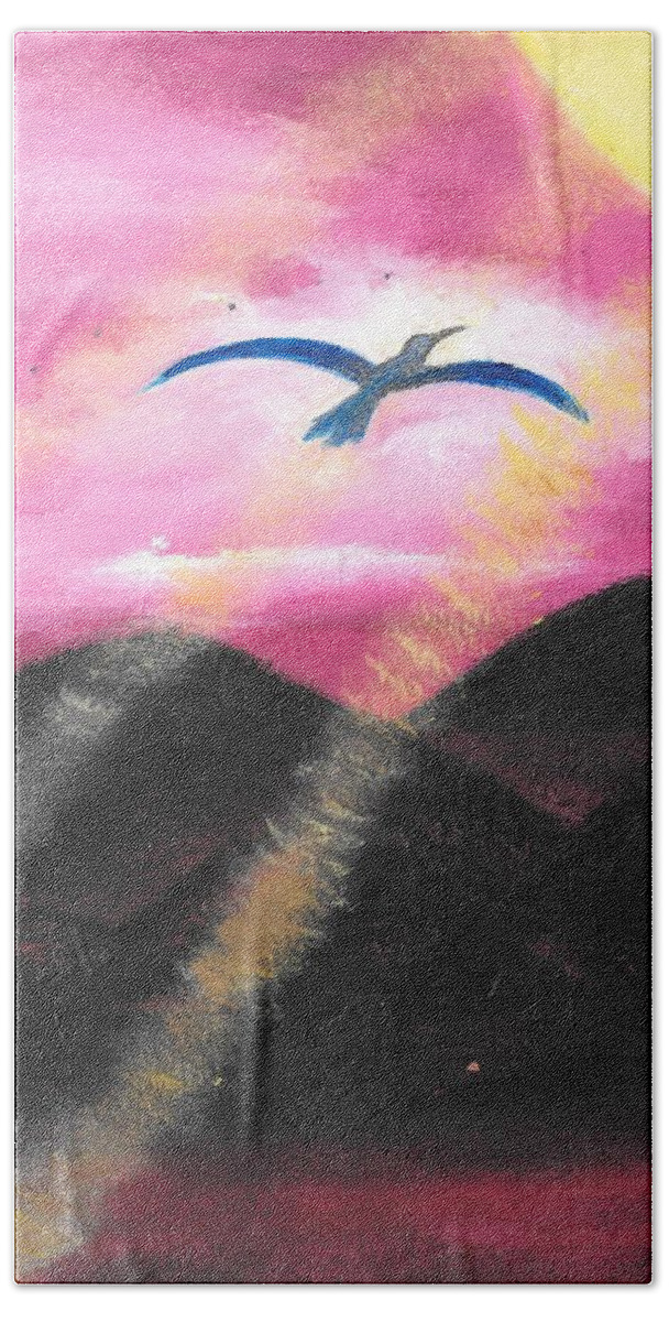 Bird Hand Towel featuring the painting Almost There by Esoteric Gardens KN