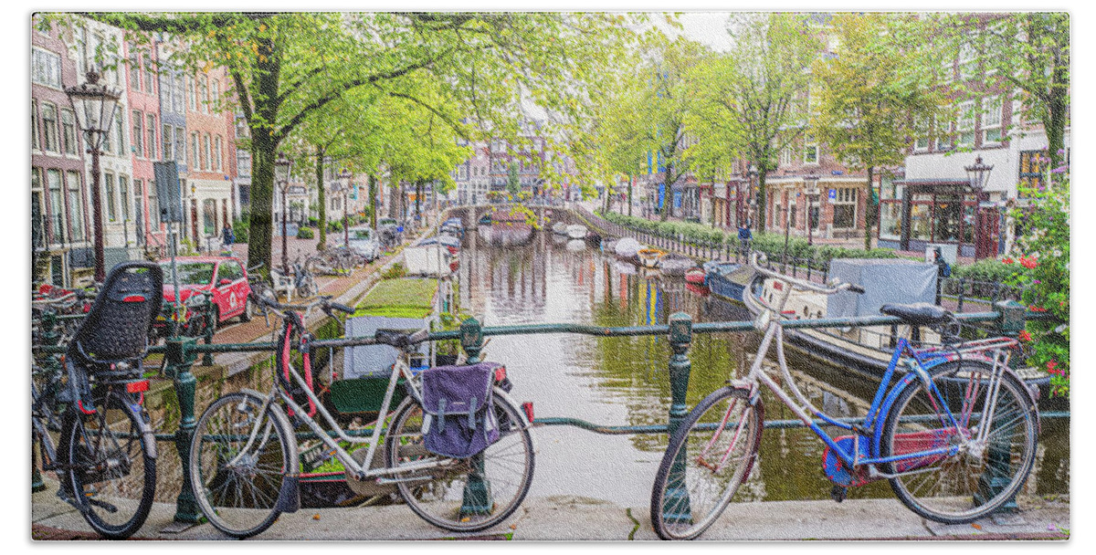Amsterdam Photography Hand Towel featuring the photograph Along The Canal In Amsterdam by Marla Brown
