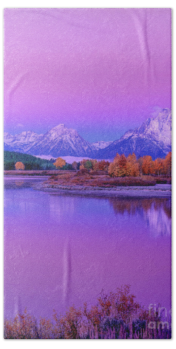 Dave Welling Bath Towel featuring the photograph Alpenglow Oxbow Bend Grand Tetons National Park Wyoming by Dave Welling