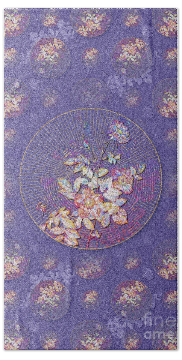 Mosaic Bath Towel featuring the mixed media Alpine Rose Geometric Mosaic Pattern in Veri Peri n.0043 by Holy Rock Design