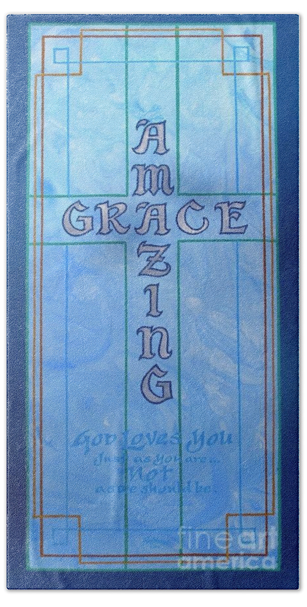 Christian Love Hand Towel featuring the painting Amazing Grace Blue by Alan Johnson