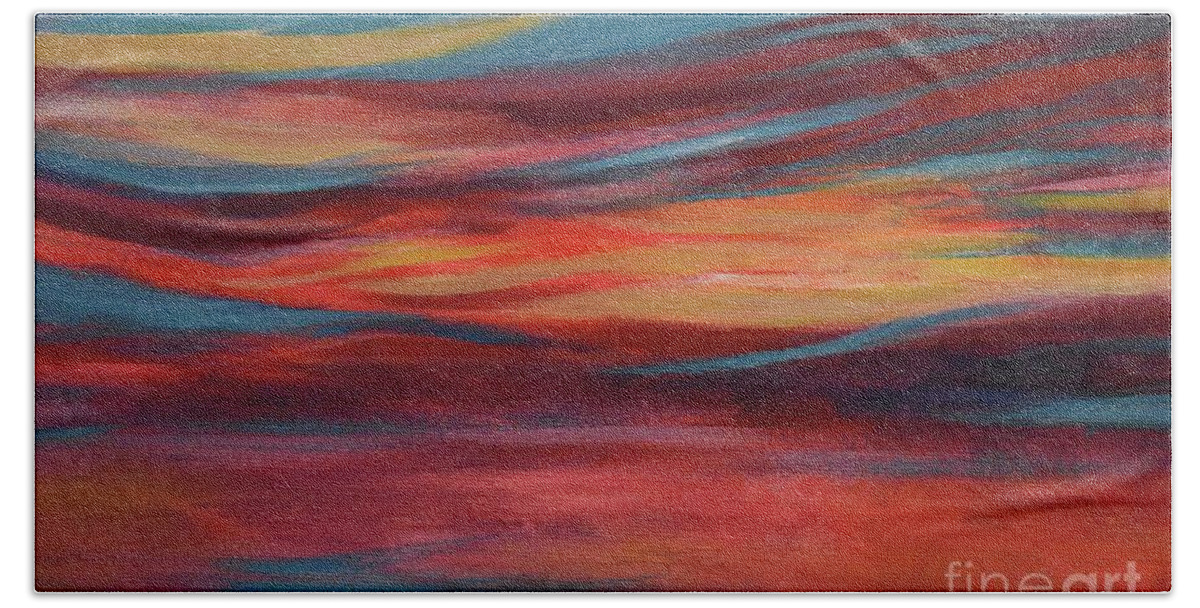 Nature Hand Towel featuring the painting Amazing Sunset Waltz Over The Ocean 02 detail by Leonida Arte