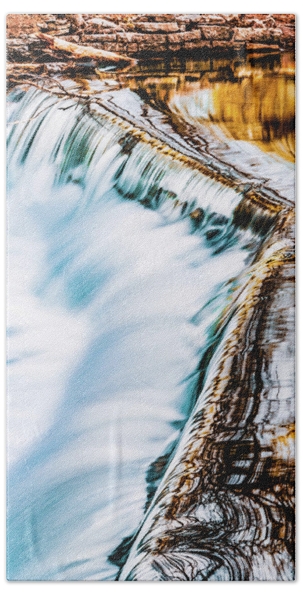 Spring Bath Towel featuring the painting Amber Glow - Blue and Amber Artwork by Lourry Legarde