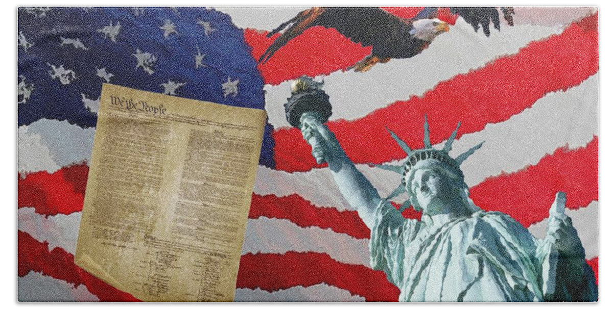 Digital America Patriotic Hand Towel featuring the digital art America by Bob Shimer