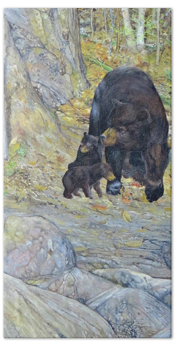 American Black Bear Hand Towel featuring the painting American Black Bear with Cubs by Barry Kent MacKay