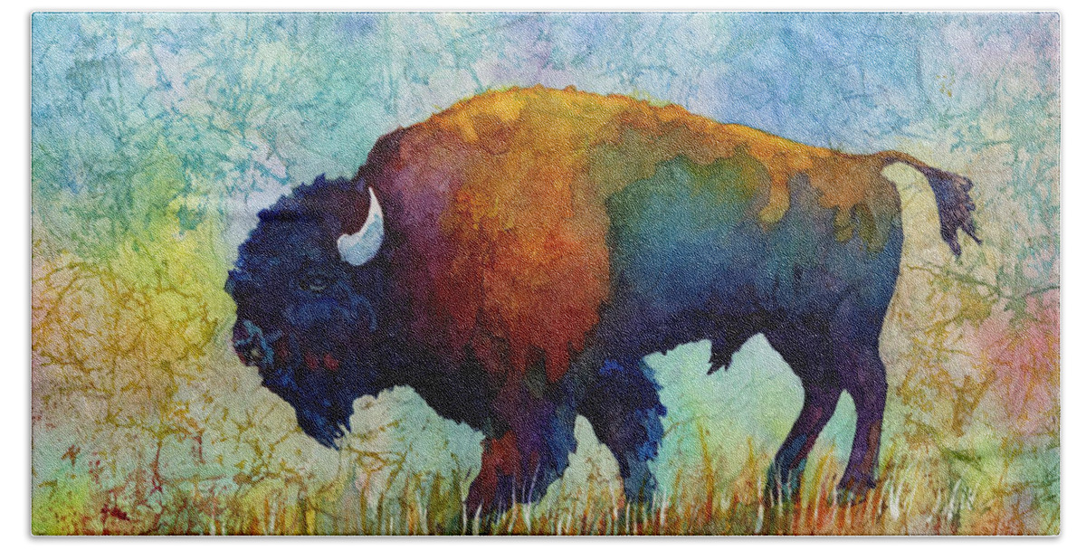 Bison Bath Sheet featuring the painting American Buffalo 5 by Hailey E Herrera