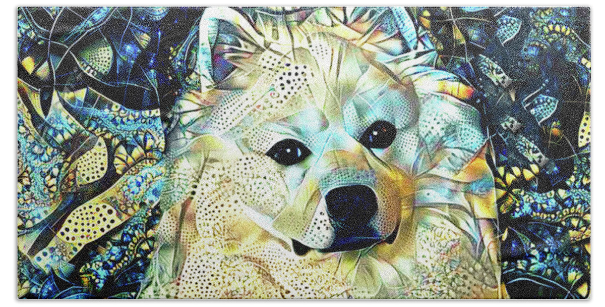 American Eskimo Dog Hand Towel featuring the digital art American Eskimo Dog Art by Peggy Collins