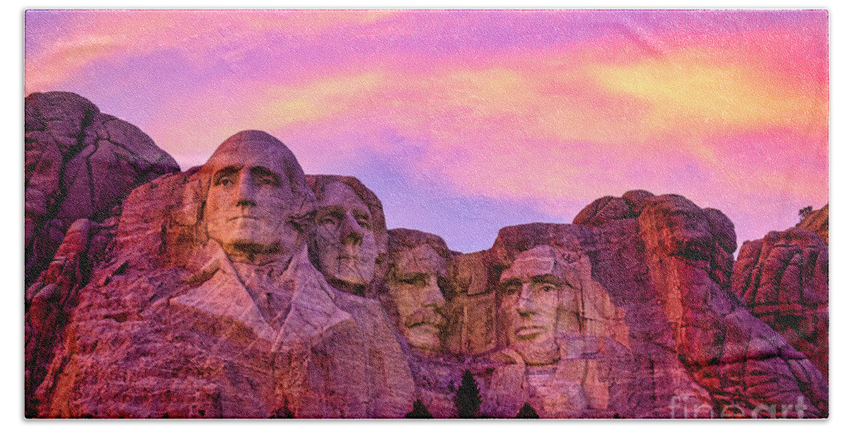 Mt. Rushmore Hand Towel featuring the photograph American History...Alive in Stone - Mount Rushmore, South Dakota by Sam Antonio