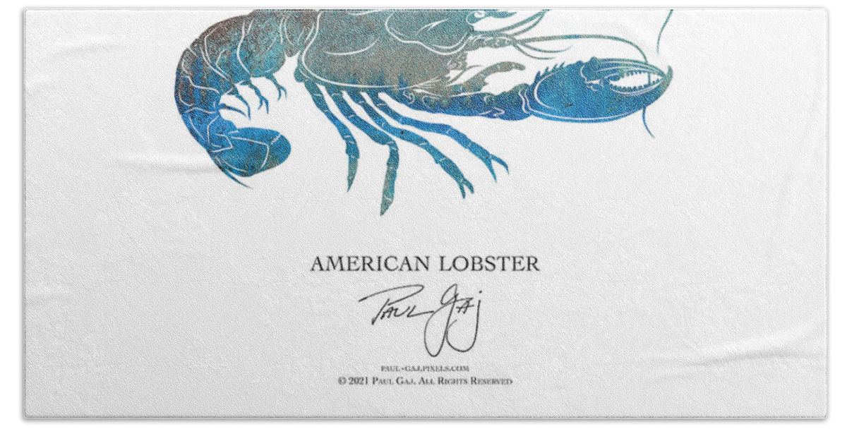  Hand Towel featuring the mixed media American Lobster by Paul Gaj