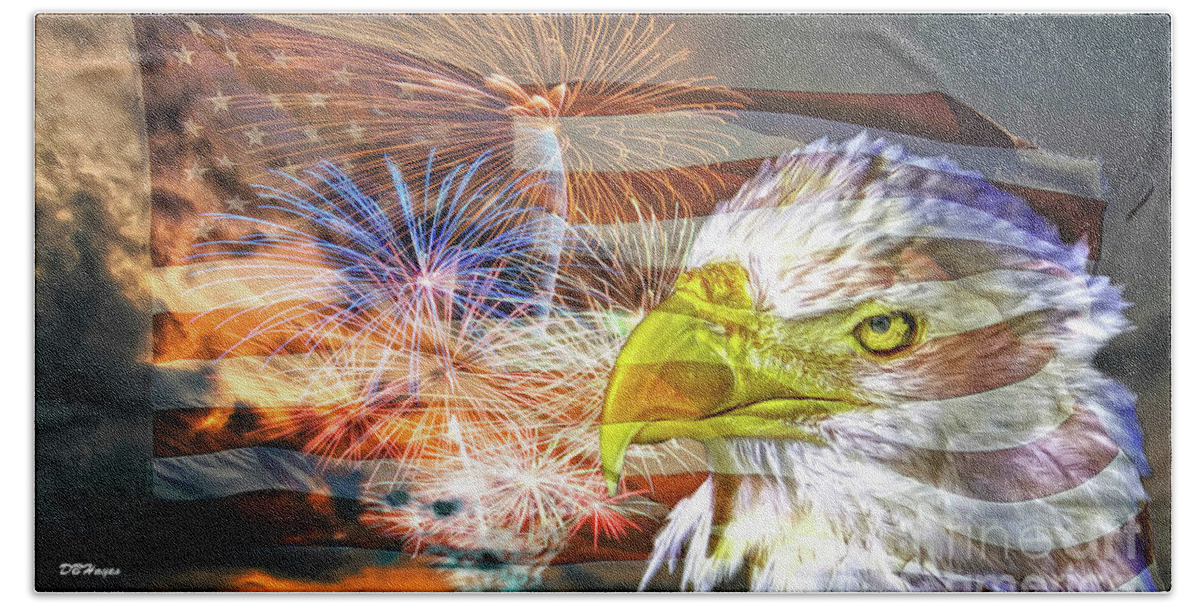 Eagles Bath Towel featuring the mixed media American Patriotism Artistry by DB Hayes