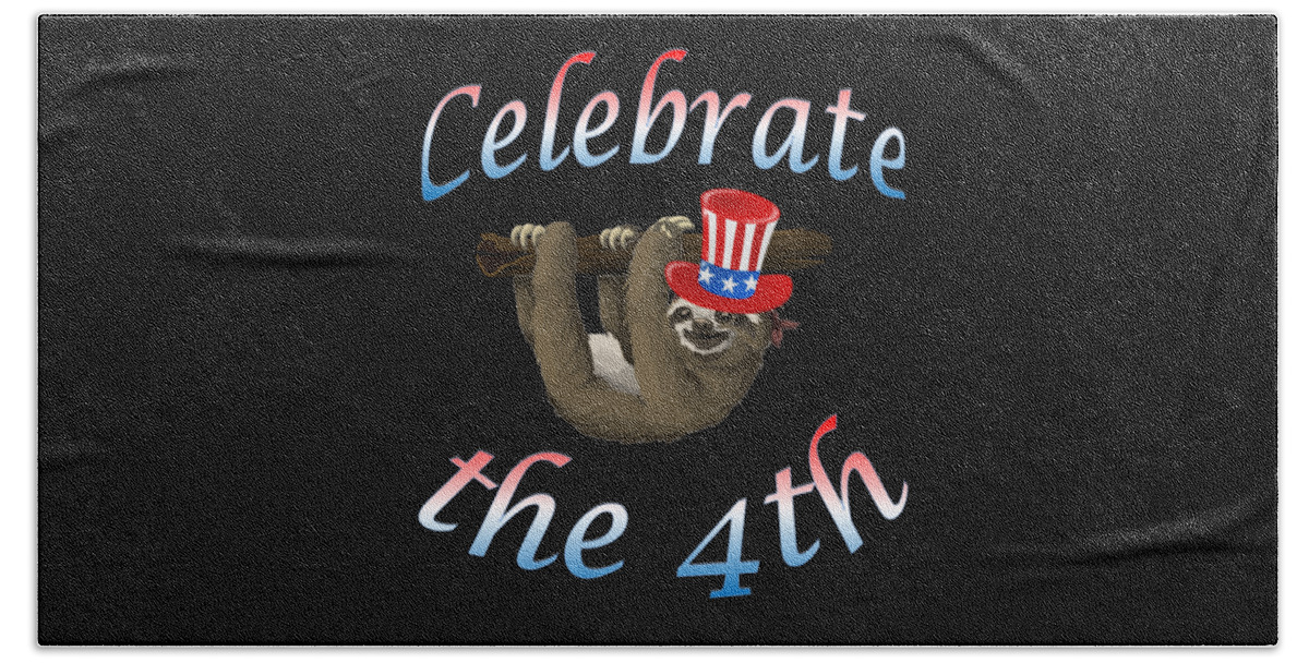 American Sloth Bath Towel featuring the digital art American Sloth Celebrate the 4th by Ali Baucom