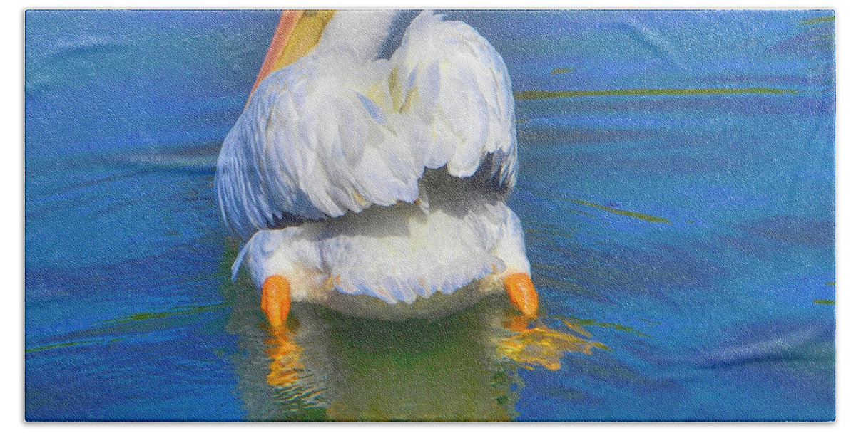 Pelican Bath Towel featuring the photograph American White Pelican by Alison Belsan Horton