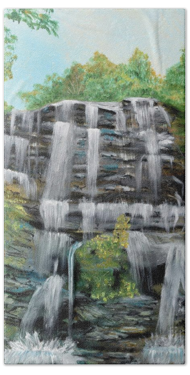 Amicalola Bath Towel featuring the painting Amicalola Falls by Monika Shepherdson