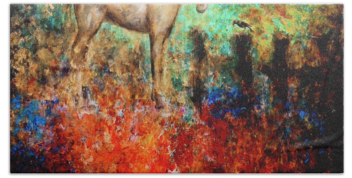 Horse Bath Towel featuring the painting Amigos by Nik Helbig