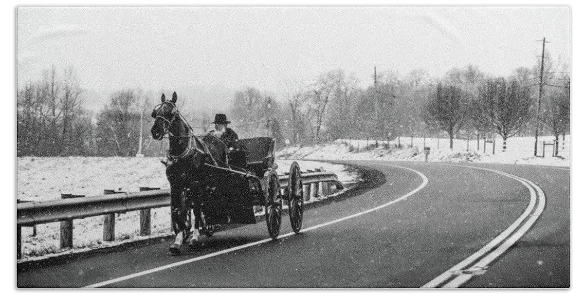 Amish Buggy In Winter Bath Towel featuring the photograph Amish Buggy In Winter by Dan Sproul