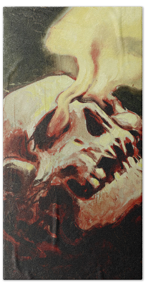 Skull Bath Towel featuring the painting Smoking Skull by Sv Bell