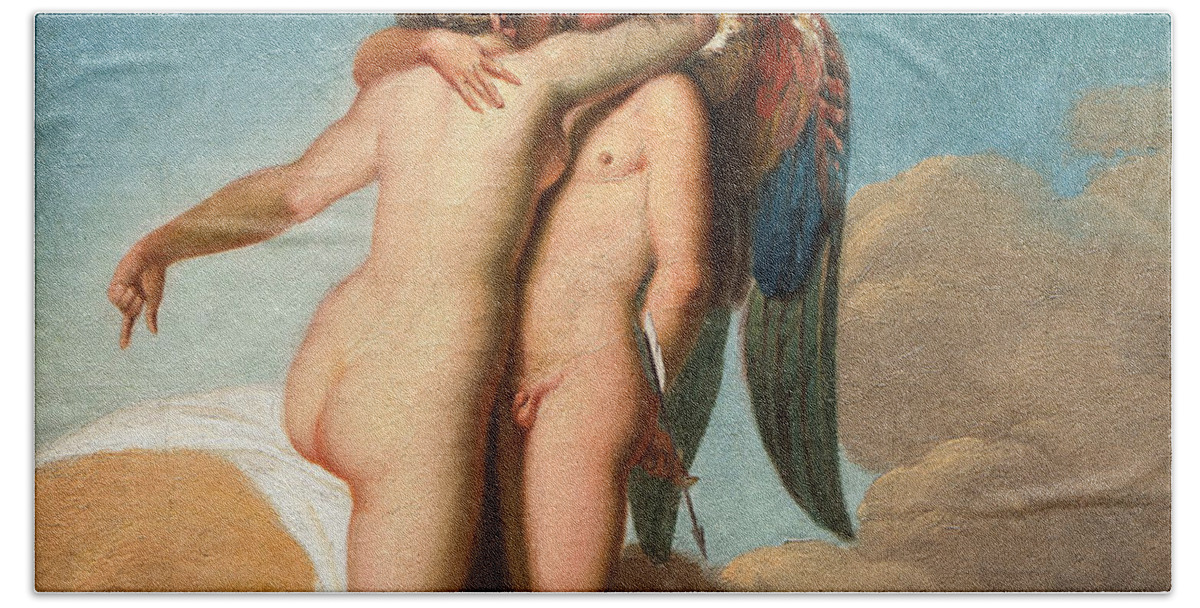 Nicolai Abildgaard Bath Towel featuring the painting Amor and Psyche embracing each other by Nicolai Abildgaard